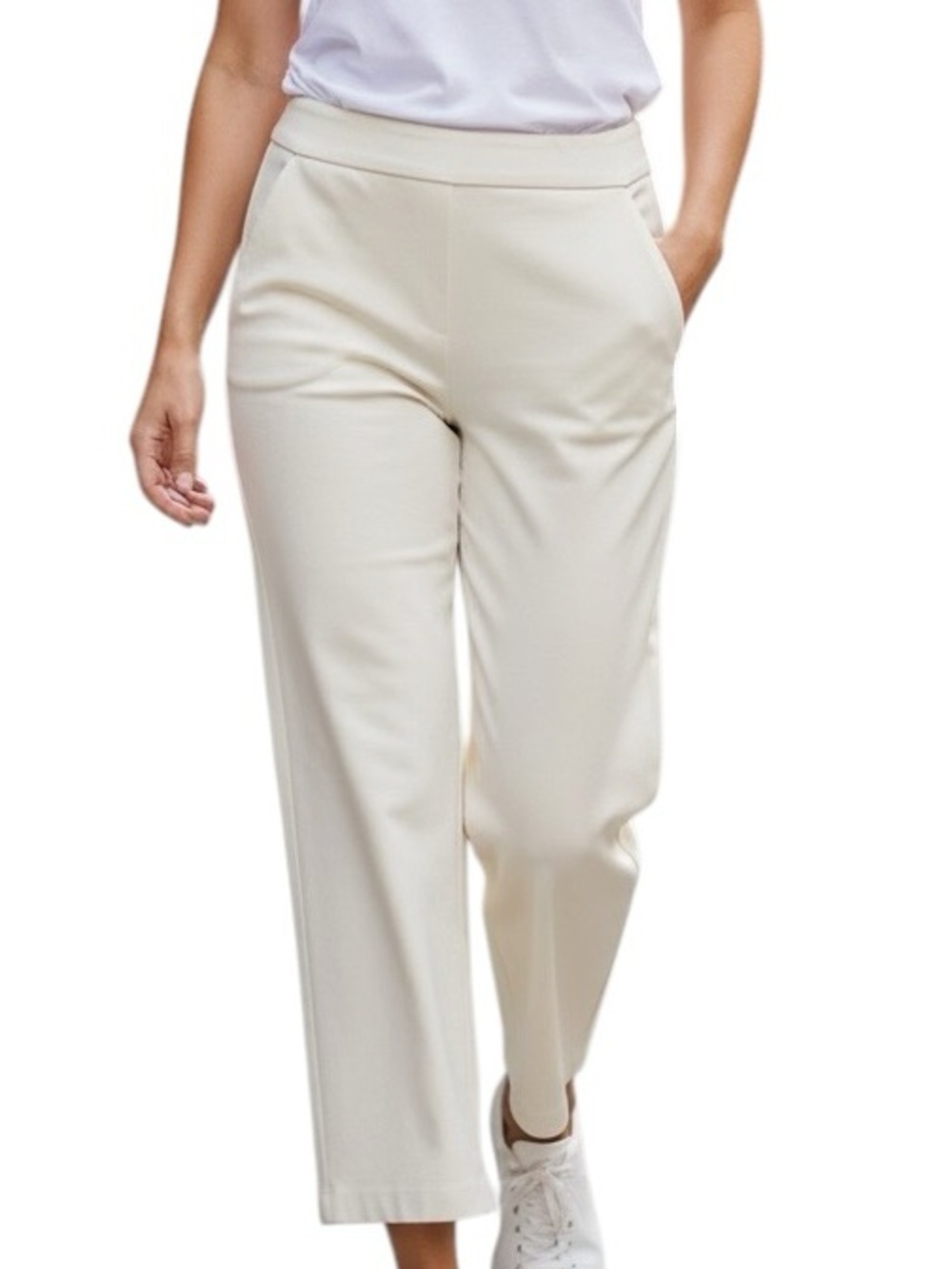 SPANX Cropped White Straight-Leg Pants Pull-on Size Large